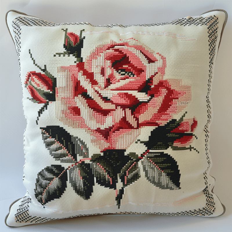 Bouquet Printed Cross Stitch Pillow Case Kits , 45X45cm , Needlepoint Craft Set Handmade Craft for Sofa Home Decor (11 Count)