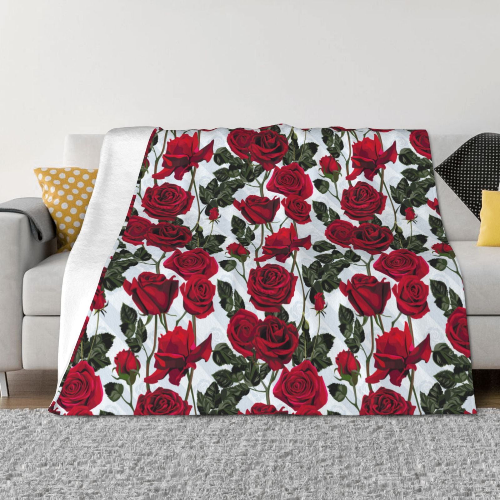 Bouquet Rose Flowers Throw Blanket for Couch, Soft Comfy Warm Plush
