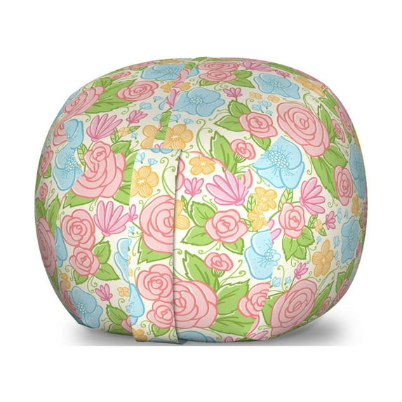 Bouquet Storage Toy Bag Chair, Vintage Romantic Rose Bouquets Wedding Mothers Day Love, Stuffed Animal Organizer Washable Bag, Small Size, Pink Azure Blue, by Ambesonne