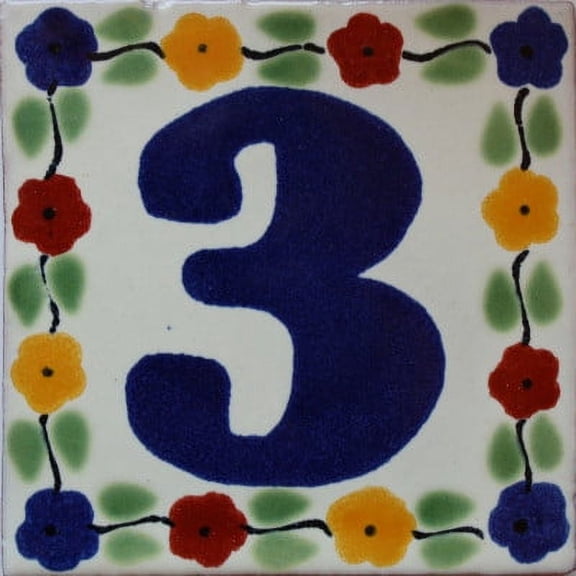 Bouquet Talavera Tile Number Three, Set of 2 pcs