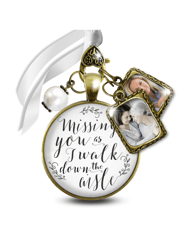 Wedding Memorial Bouquet Charm Missing You As I Walk Down the Aisle Bronze White Pendant Multi Photo Frame 2 Frames