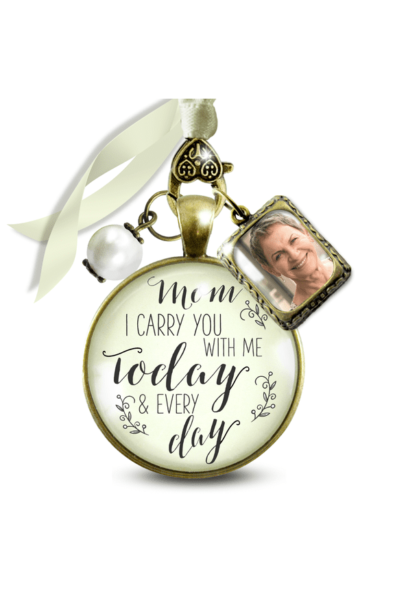 Memorial Wedding Bouquet Charm Missing You As I Walk Down the Aisle Silver White Pendant Multi Photo Frame 3 Frames