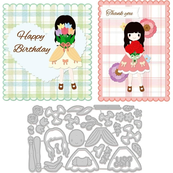 Bouquet Woman Die Cuts Lovely Woman Embossing Template Roses and Tulips Carbon Steel Die Set for Card Scrapbooking Card DIY Craft 1pc