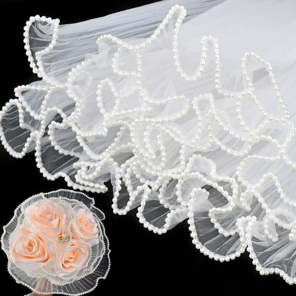 Bouquet Wrapping Paper 4 yards Pearl Edge Floral Mesh for Wedding /Anniversary Gifts/Florist Supplies (White)