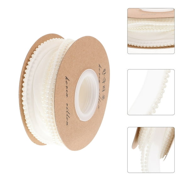 SEWCHICS White Wide Craft Ribbon with Pearls for Wrapping DIY Decorations Durable Polyester