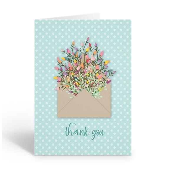 Bouquet in Envelope Thank You Note Card - 10 Note Cards with Envelopes ...
