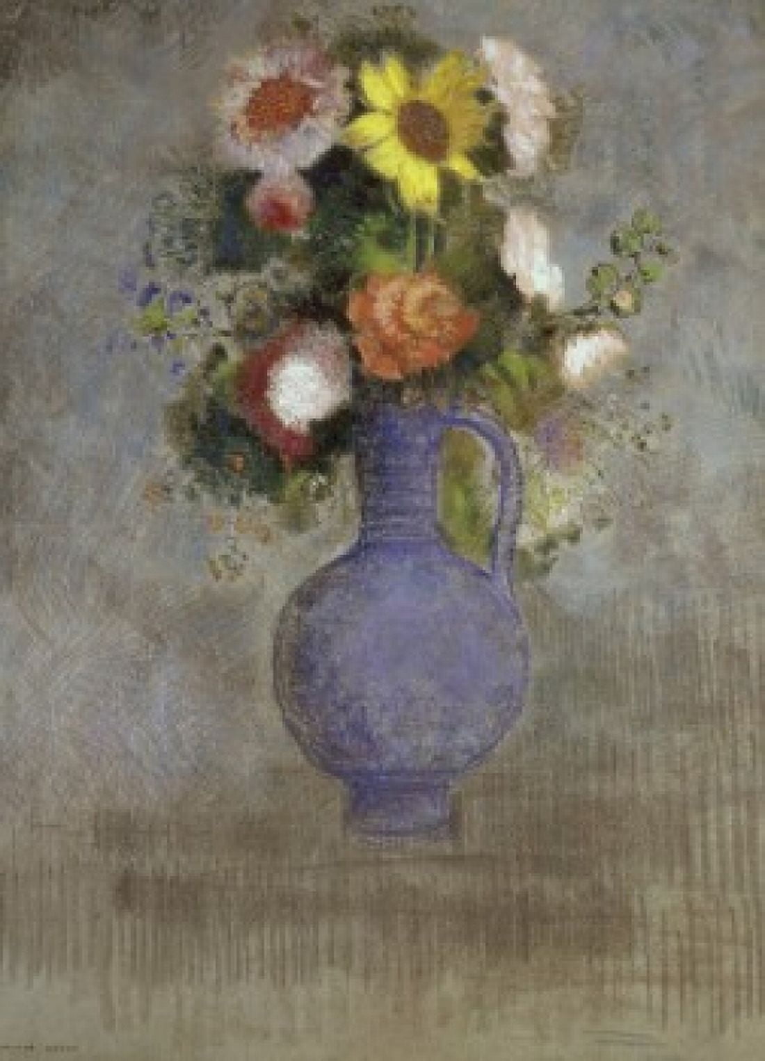 Bouquet in a Blue Vase (Bouquet dans un vase bleu) c 19th C Odilon Redon (1840-1916French) Private Collection Canvas Art - Odilon Redon (18 x 24)