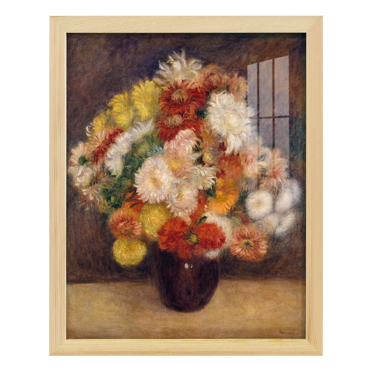 Bouquet of Chrysanthemums -Framed Print w/glass-Natural Wood