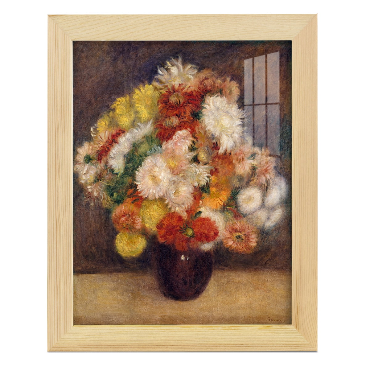 Bouquet of Chrysanthemums -Framed Print w/glass-Natural Wood