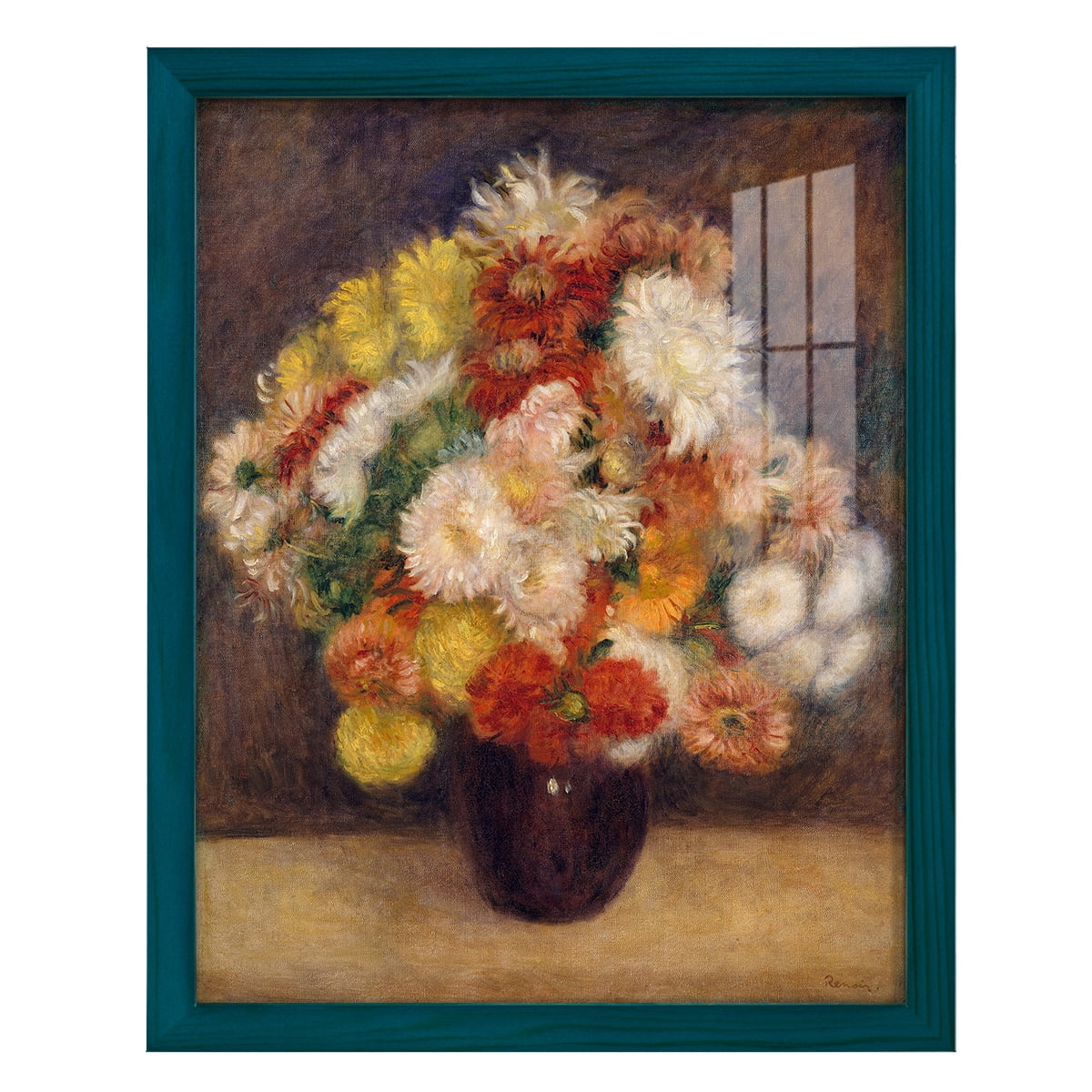 Bouquet of Chrysanthemums -Framed Print w/glass-Ocean Blue