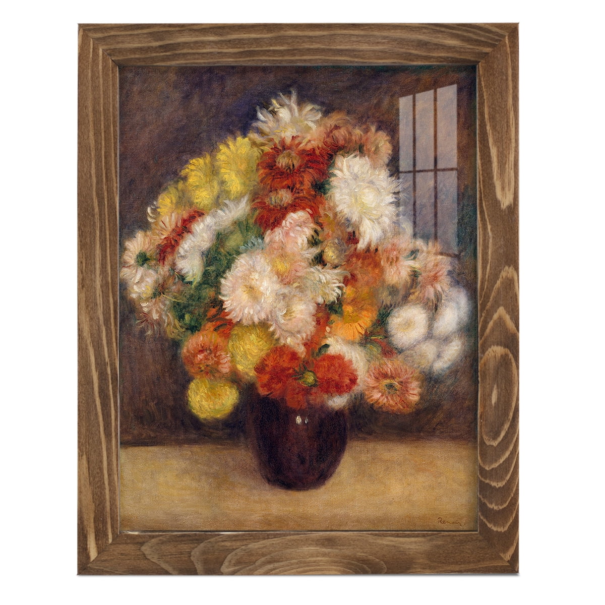 Bouquet of Chrysanthemums -Framed Print w/glass-Walnut