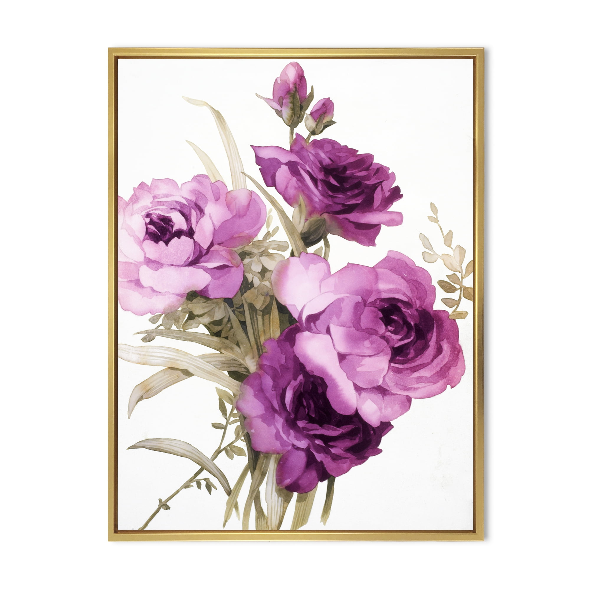 Bouquet of Dark Pink Roses 30 in x 40 in Framed Painting Canvas Art Print, by Designart