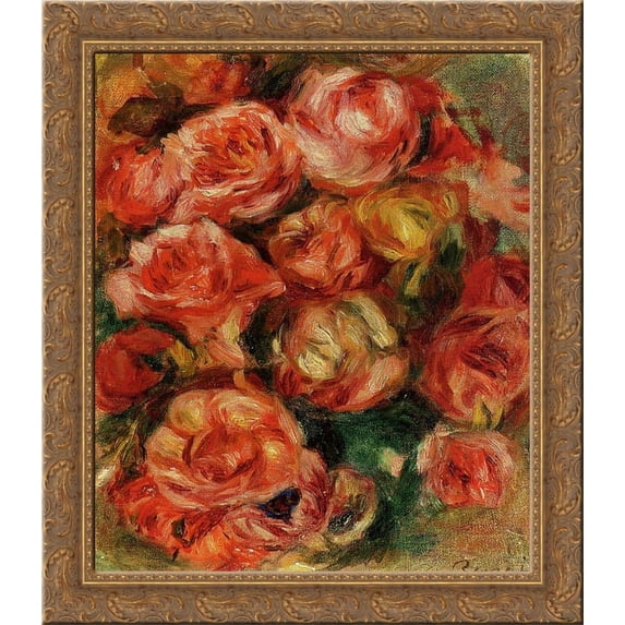 Bouquet of Flowers 20x20 Gold Ornate Wood Framed Canvas Art by Renoir, Pierre Auguste