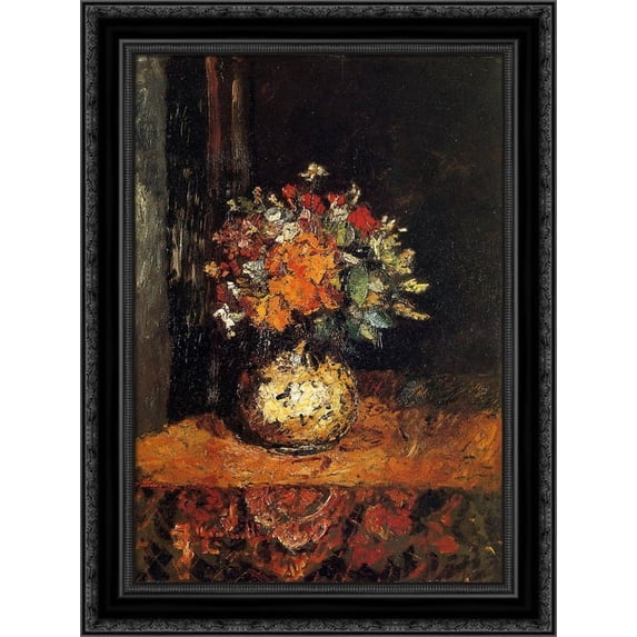 Bouquet of Flowers 20x24 Black Ornate Wood Framed Canvas Art by Monticelli, Adolphe Thomas