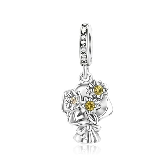 Bouquet of Flowers S925 Congratulation Dangle Charm for Women Moment Bracelet Necklace Pendant
