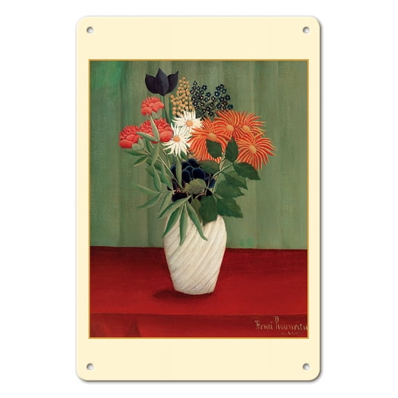 Bouquet of Flowers with China Asters and Tokyos - From an Original Color Painting by Henri Rousseau c.1910 - 8 x 12 inch Vintage Metal Tin Sign