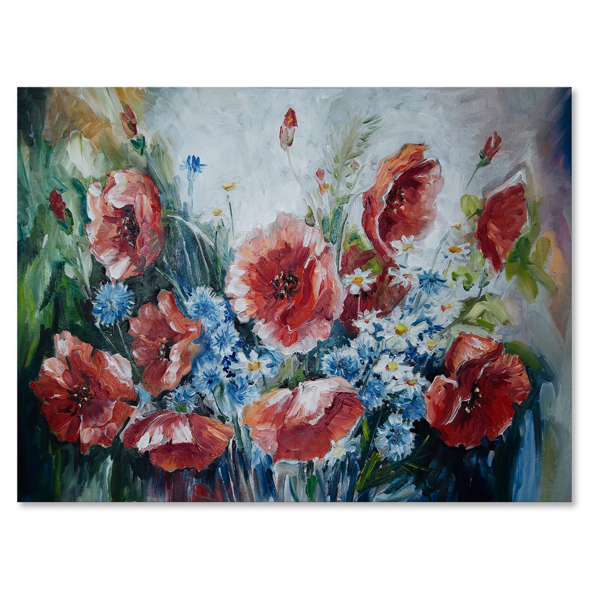 Bouquet of Poppies Red and Blue Floral Canvas Art Print