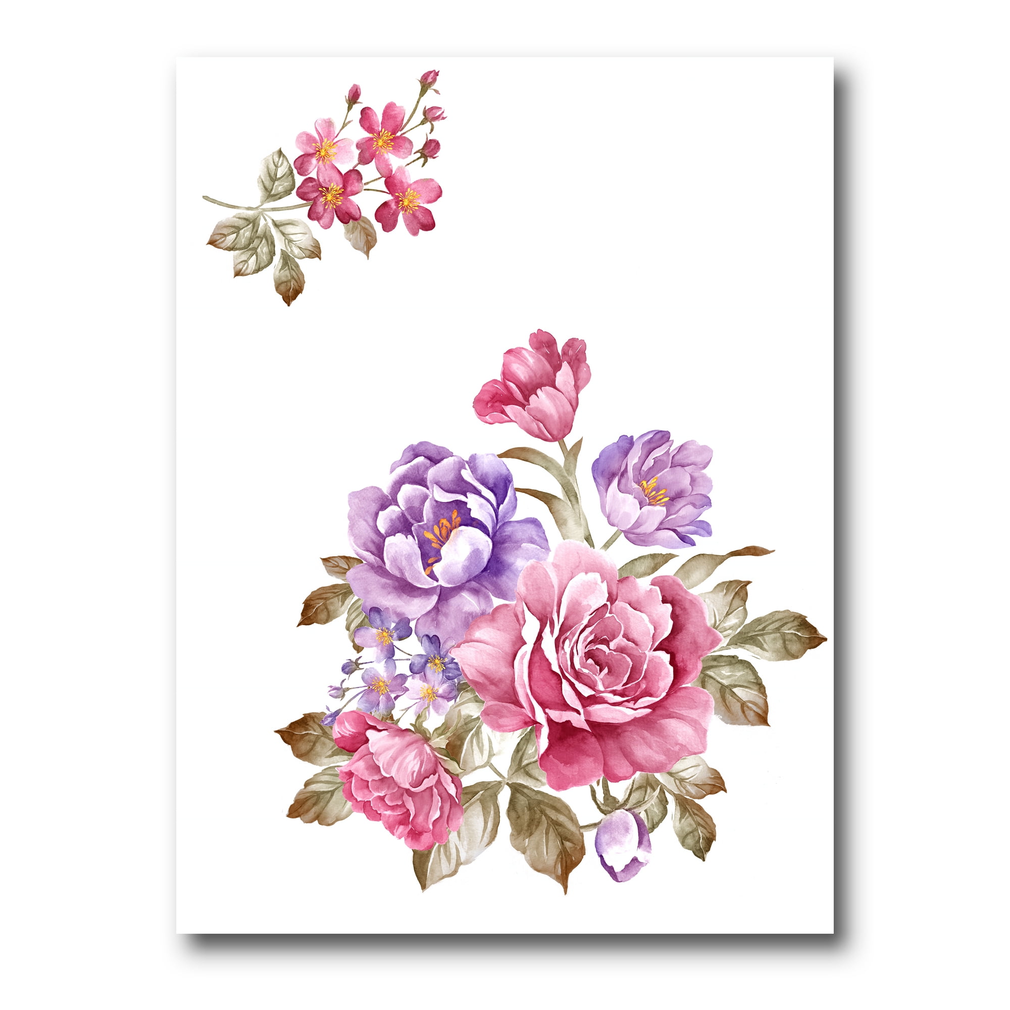 Bouquet of Purple and Pink Flowers I 12 in x 8 in Painting Canvas Art Print, by Designart