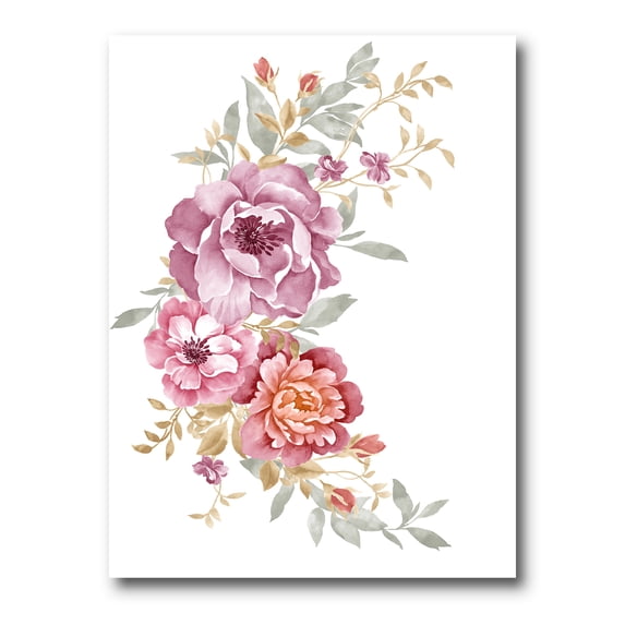 Bouquet of Purple and Pink Flowers III 12 in x 8 in Painting Canvas Art Print, by Designart