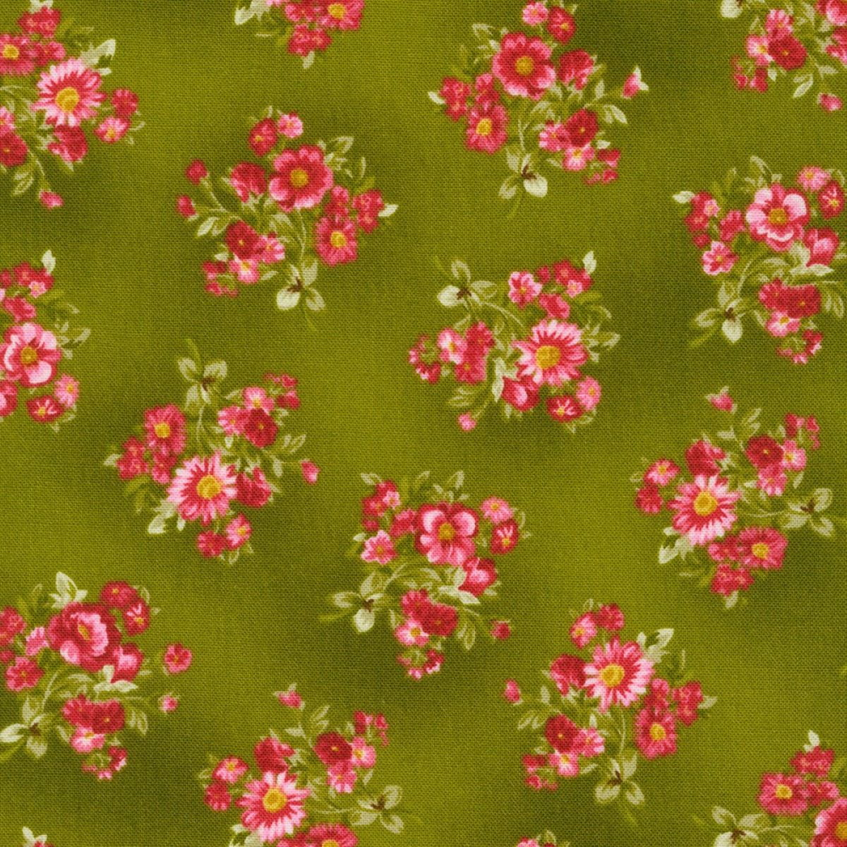 Bouquet of Roses Small Bouquets Leaf Green Cotton Fabric by Robert Kaufman BTY