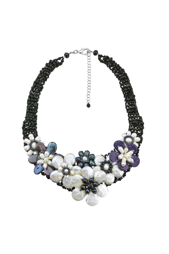 Bouquet of the Ocean Floral Shell, Pearl, and Crystal Statement Necklace