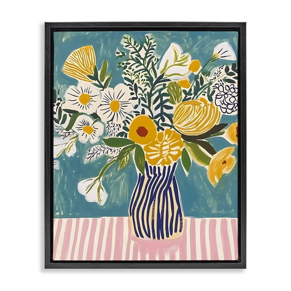 Stupell Industries Bouquet on Striped Setting Black Framed Floater Canvas Wall Art, design by Creative Studio, 21 x 17