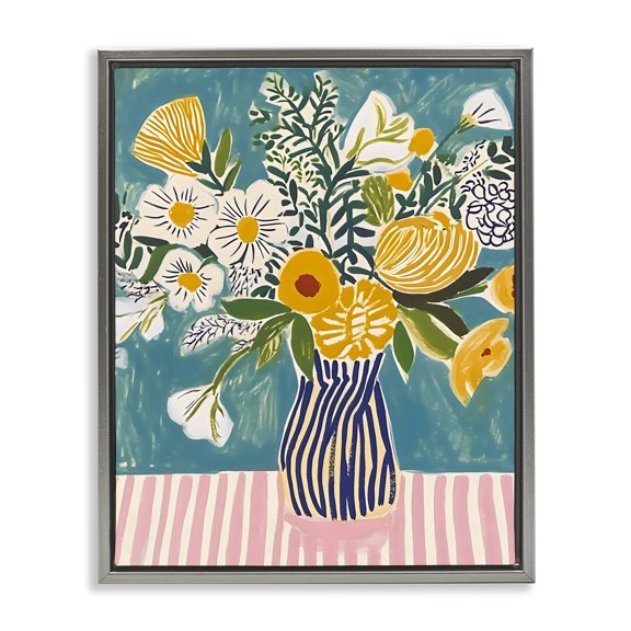 Stupell Industries Bouquet on Striped Setting Gray Framed Floater Canvas Wall Art, design by Creative Studio, 21 x 17