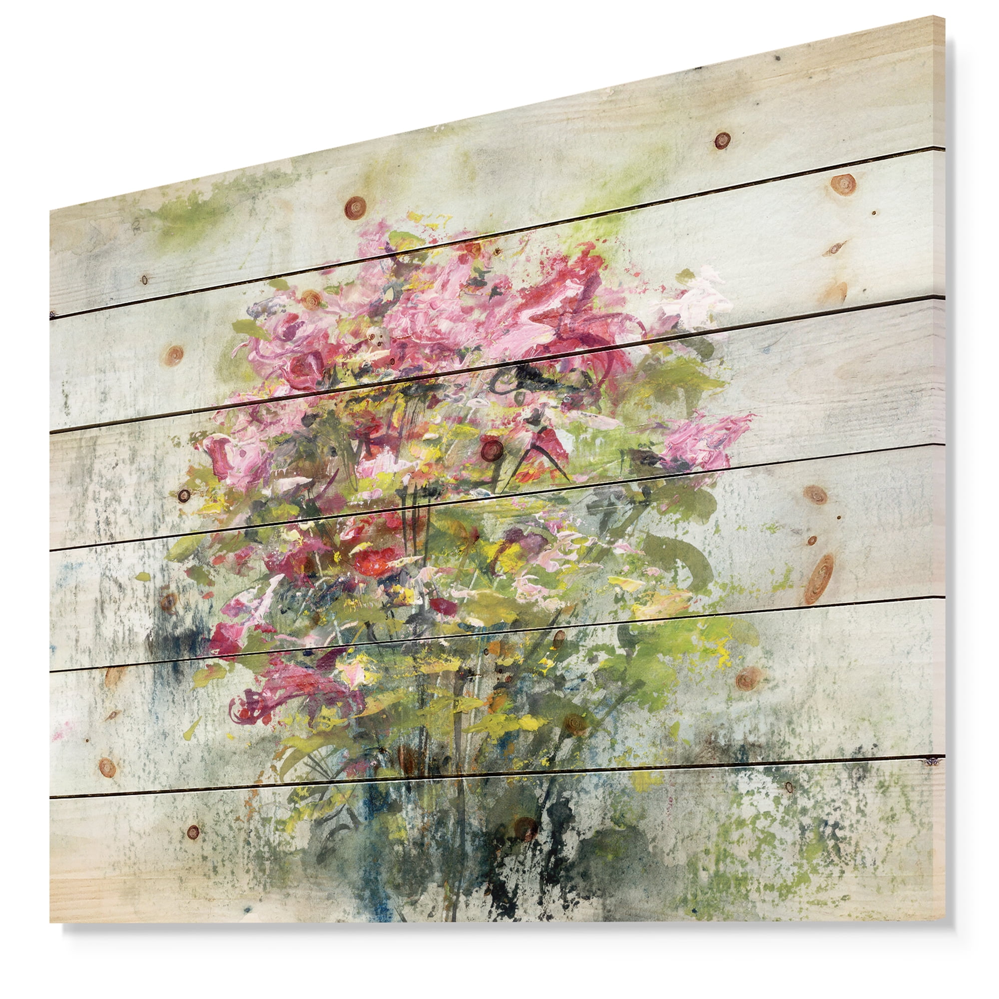 Bouquets Of Roses Painting Art' Floral Print on Natural Pine Wood - Green
