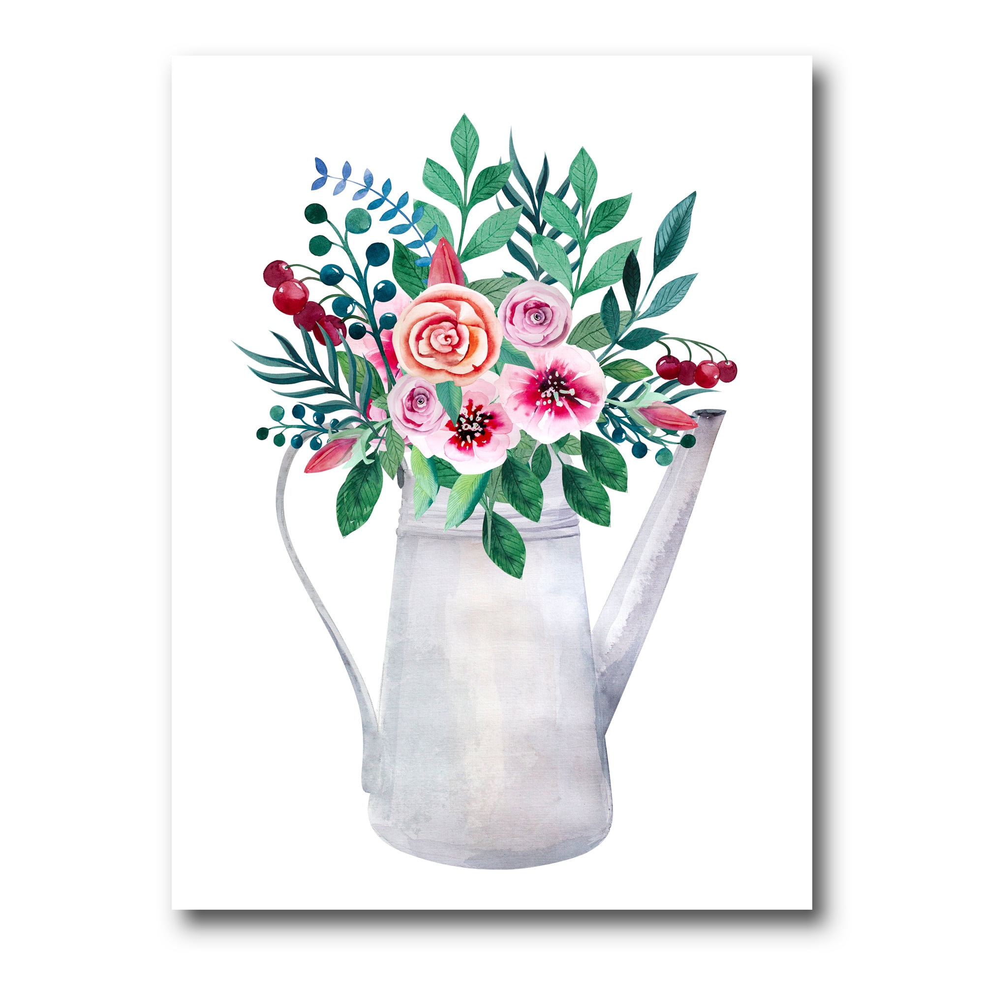 Bouquets of Flowers In Rustic Flowering Pot With Berries 8 in x 12 in Painting Canvas Art Print, by Designart