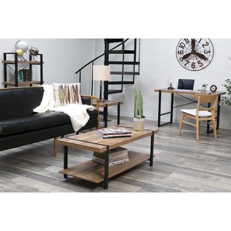 Bourbon Foundry Coffee Table, Wood and Inset Black Steel