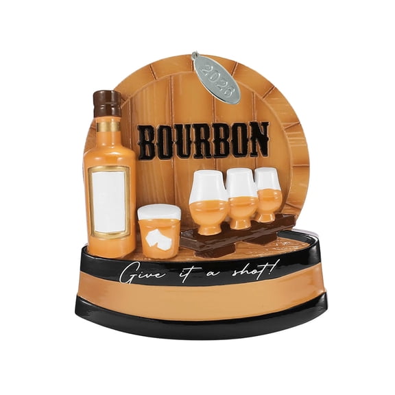 Bourbon Whiskey Christmas Ornaments, Durable 3.5" Polished Resin - Can Easily Be Personalized at Home, Great Bourbon Gifts for Men, Bourbon Stocking Stuffers, Comes in Gift Box