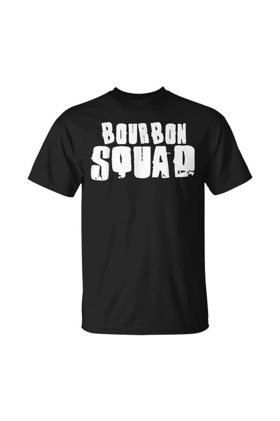 Bourbon Squad Funny Whiskey Lover Men's Graphic T-Shirt Retro Distressed Style Black Tee
