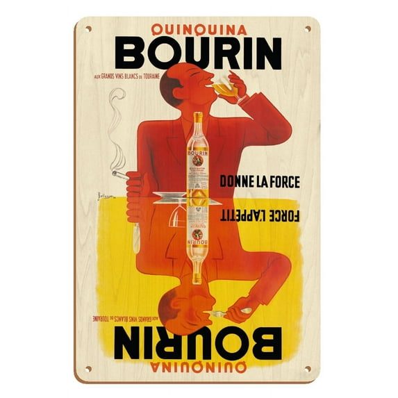 Bourin Quinquina Vouvray - Great White Wines of Touraine - Vintage Advertising Poster by Pierre and Jacques Bellenger c.1936 - 8 x 12 inch Vintage Wood Art Sign