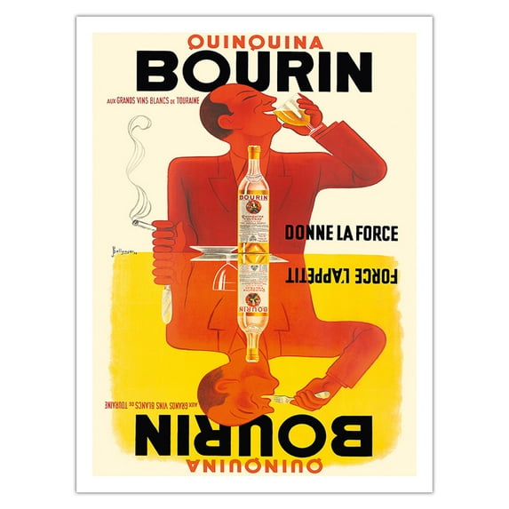 Bourin Quinquina Vouvray - Great White Wines of Touraine - Vintage Advertising Poster by Pierre and Jacques Bellenger c.1936 - Fine Art Matte Paper Print (Unframed) 24x32in