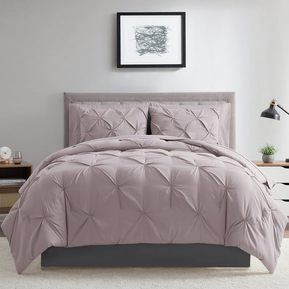 Bourina 3-Piece Queen Size Comforter Set, Pleated Wrinkle-Resistant Microfiber Bedding, Pink,All-Season