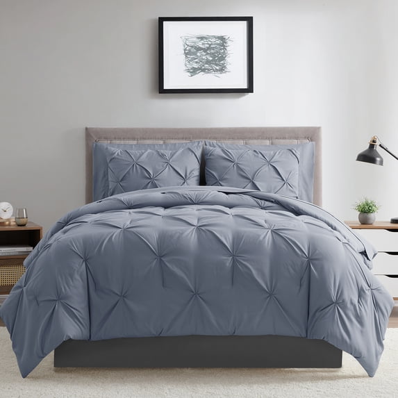 Bourina 3-Piece Twin Comforter Set, Pleated Microfiber Bedding, Aqua,All-Season