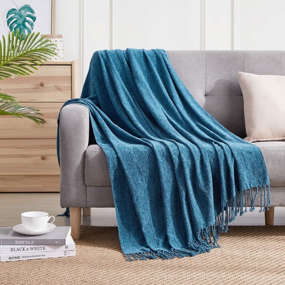Bourina Chenille Dark Blue Throw Blanket for Couch, Suitable for Adult, Soft and Lightweight, 50"⨉60"