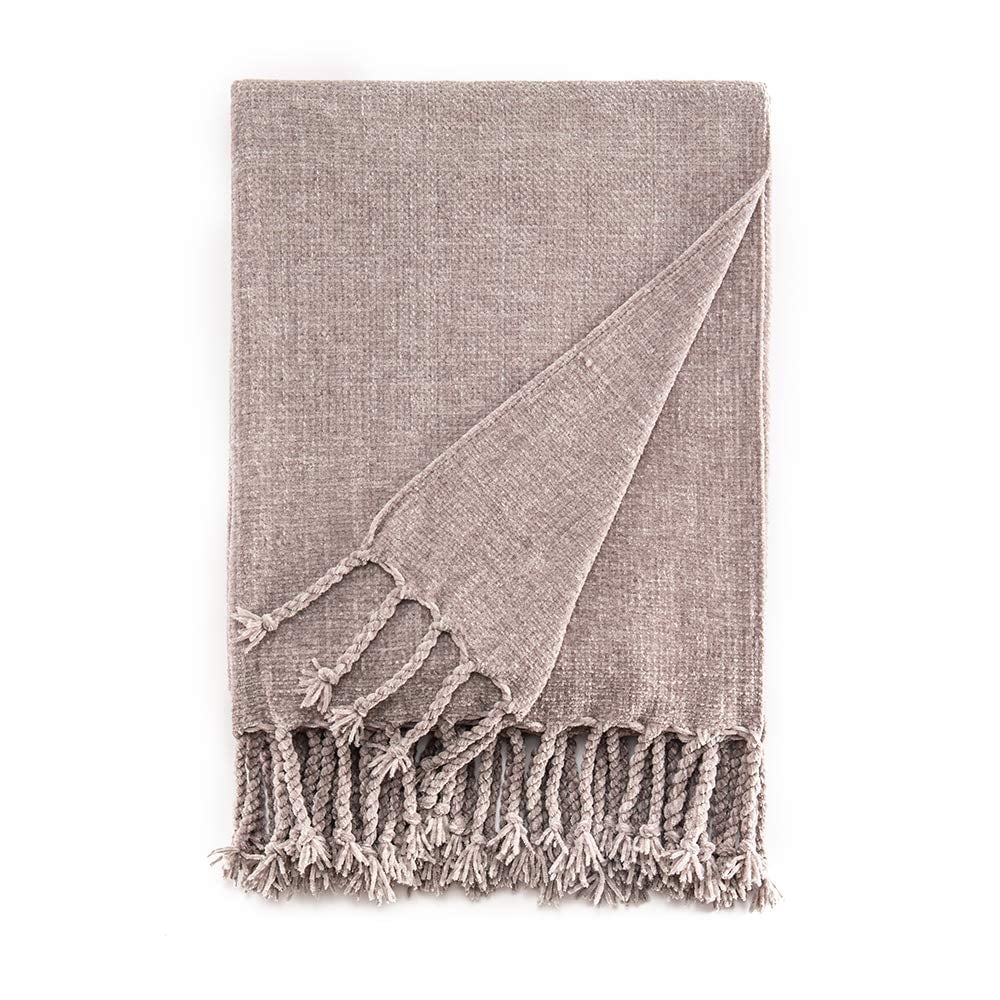 Chenille Grey And Cream Throw Blanket