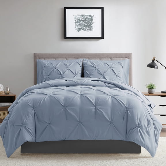 Bourina Comforter Set, 3-Piece, California King, Pleated Wrinkle-Resistant Microfiber Bedding, Aqua, All-Season