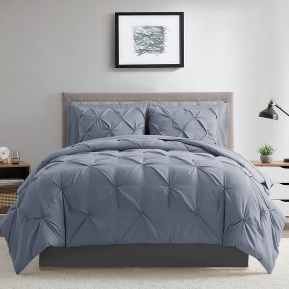 Bourina Comforter Set, 3-Piece, Queen, Pleated Wrinkle-Resistant Microfiber Bedding, Aqua, All-Season