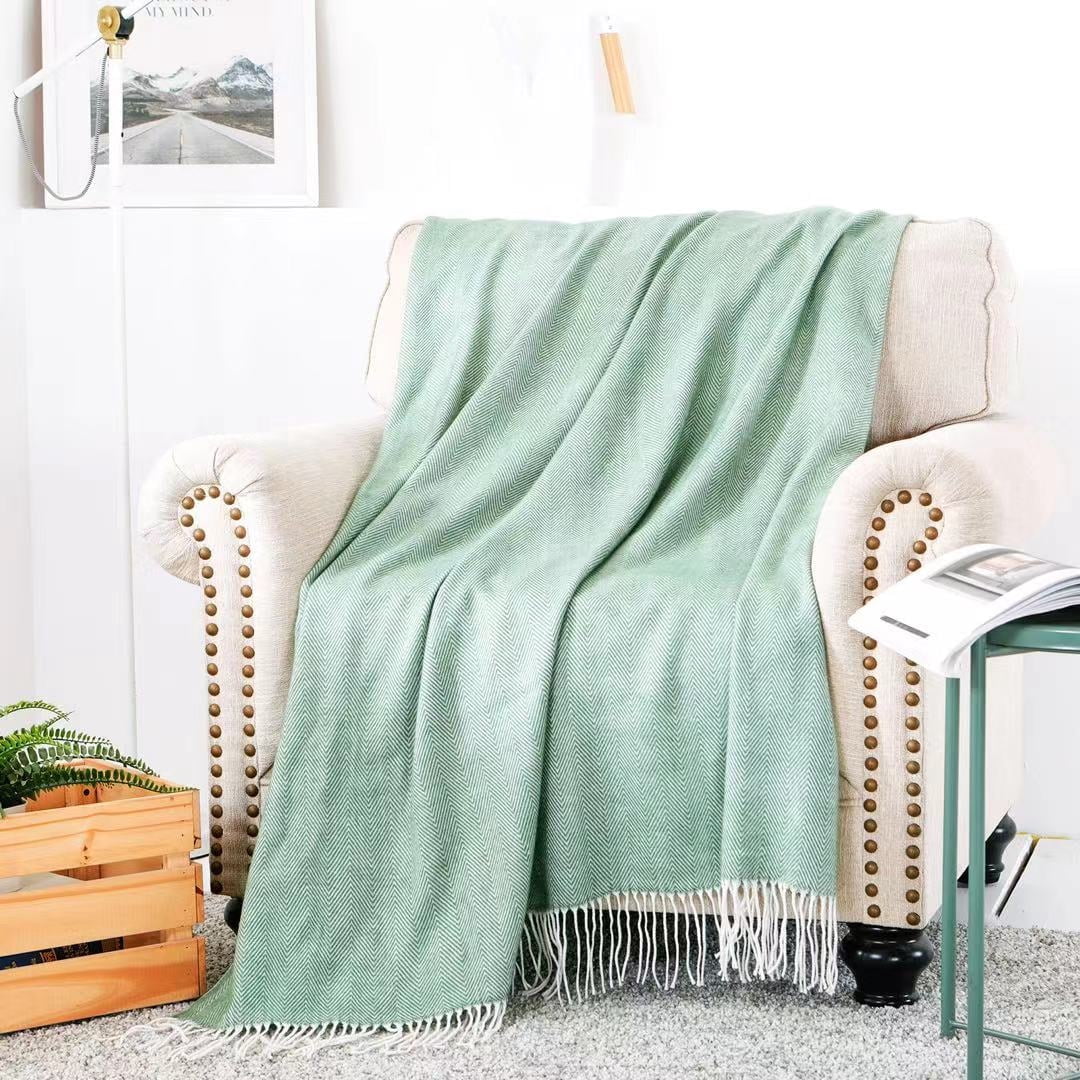 Bourina Herringbone Green Throw Blanket for Couch, Suitable for Adult, Soft and Lightweight, 50"x 60"