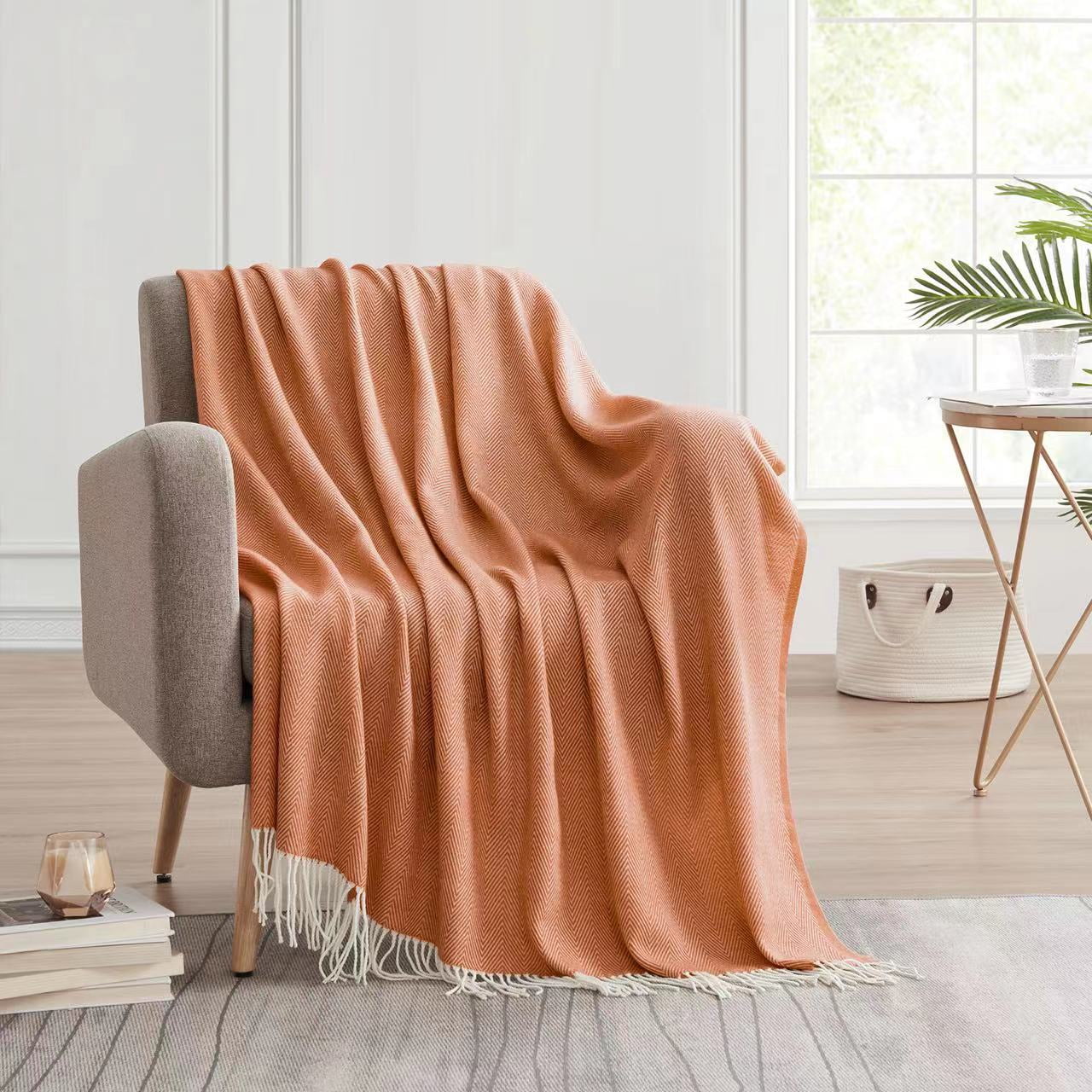 Bourina Herringbone Orange Throw Blanket for Couch, Suitable for Adult, Soft and Lightweight, 50"x 60"