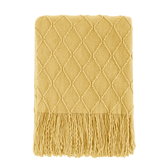 Bourina Mustard Knitted Throw Blanket, Soft and Lightweight, 50"" x 60""