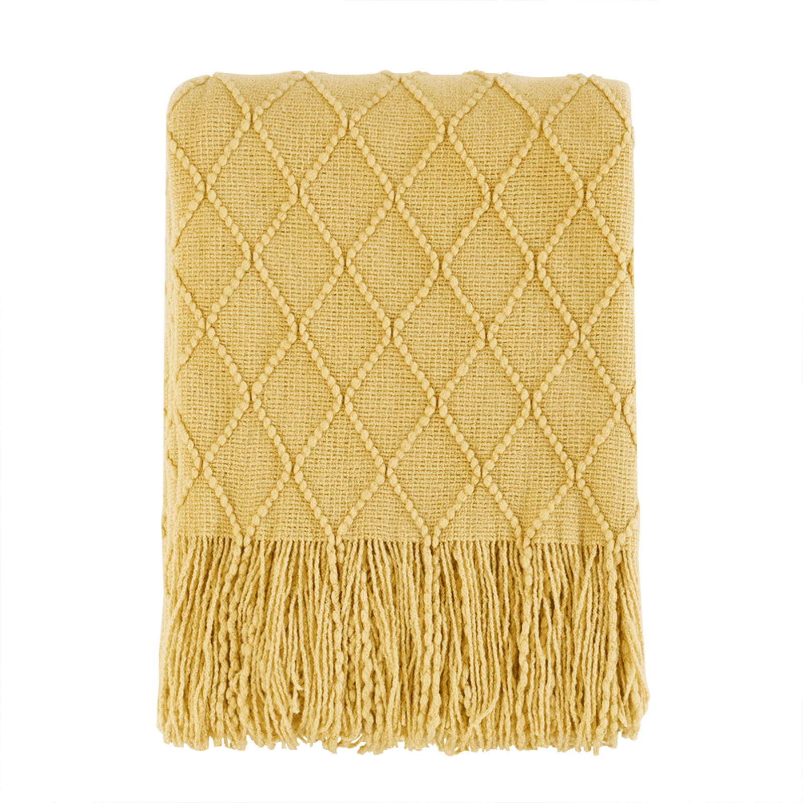 Mustard Yellow Knitted Fleece Reversible Throw Blanket