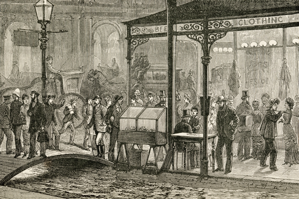 Bourke Street Melbourne Australia On A Saturday Night In The 19Th Century From The Worlds Inhabitants By GT Bettany Published 1888 Canvas Art - Ken Welsh Design Pics (18 x 12)