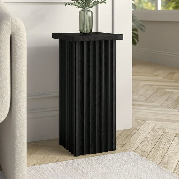 Bourne 10.75" Wide Square Fluted Side Table in Black Grain
