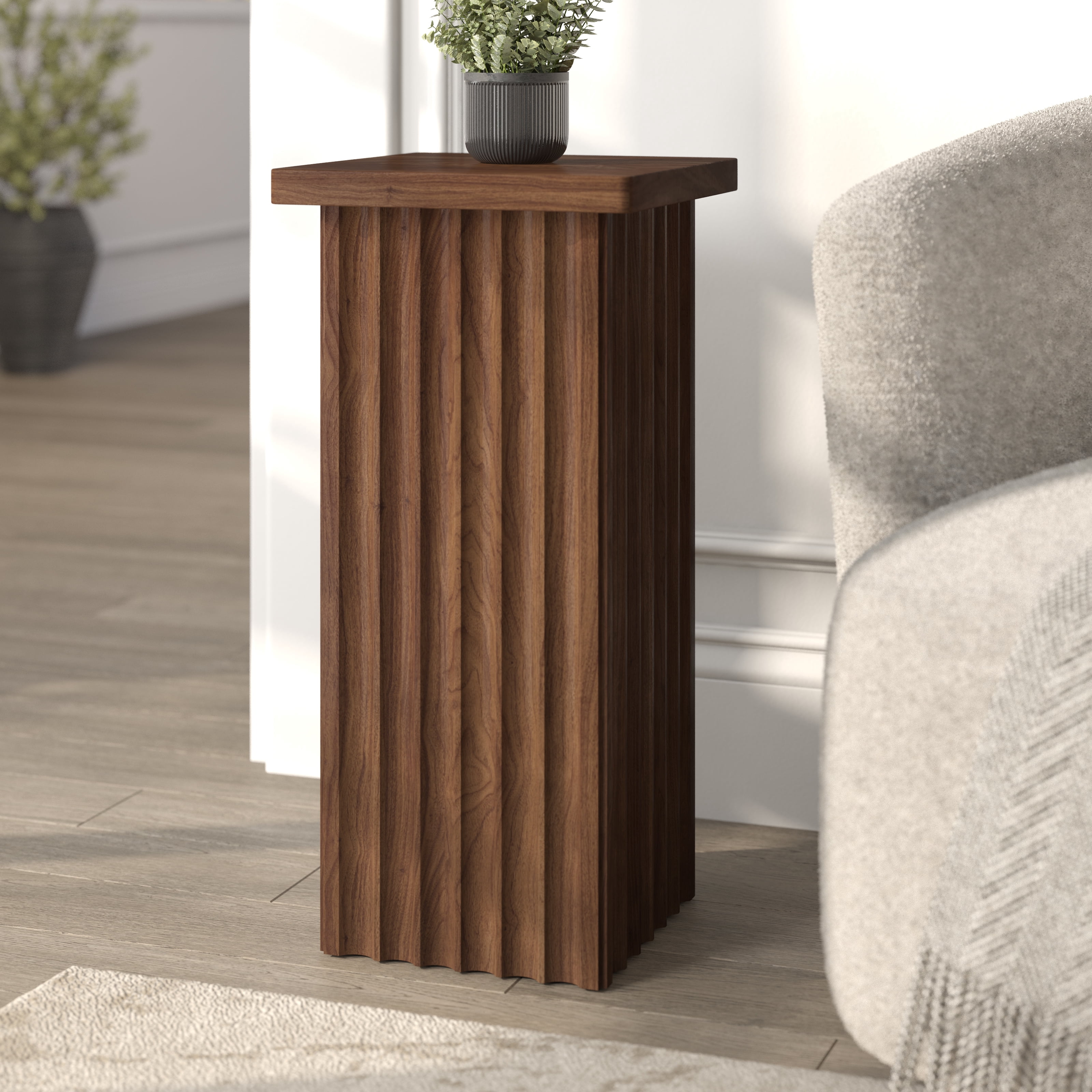 Evelyn&Zoe Modern/Contemporary 10.75" Wide Satin Walnut Side Table
