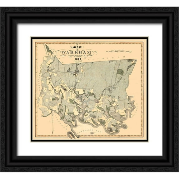 Bourne 13x12 Black Ornate Wood Framed with Double Matting Museum Art Print Titled - Wareham Massachusetts - Bourne 1832