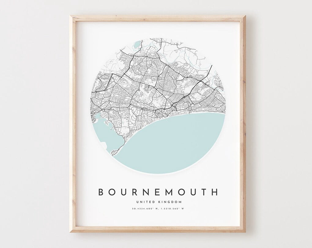 Bournemouth Map Print, Bournemouth Map Poster City Wall Art ...