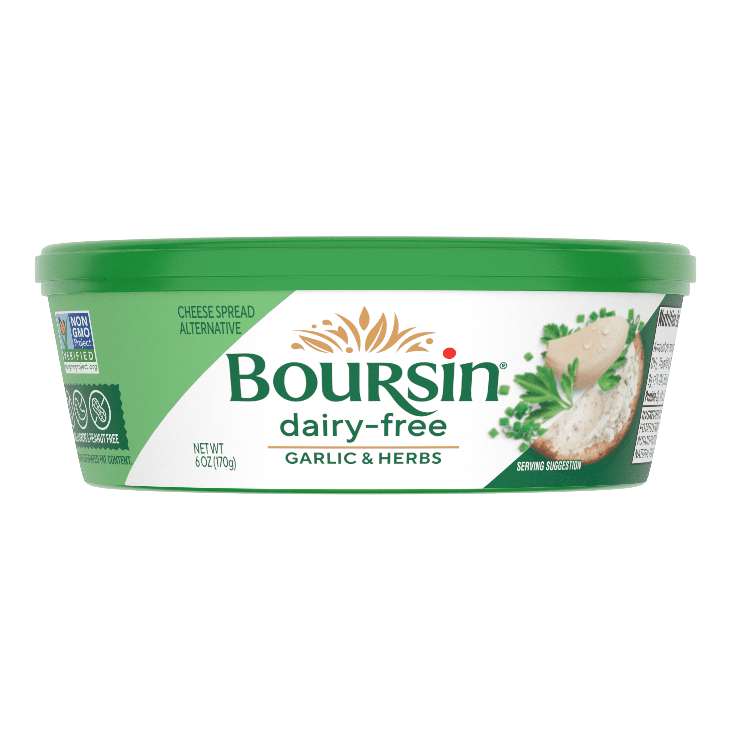 Boursin Dairy-Free Garlic & Herbs Cheese Spread, 6oz, Tub, Refrigerated